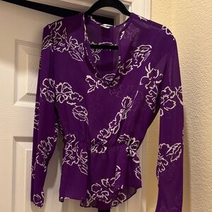 Tahari skirt and blouse set-Purple Floral Long-Sleeve Peplum Blouse/skirt set
